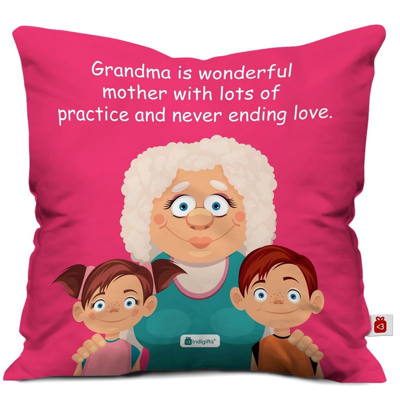 Indigifts Indigifts Grandparents Special Grandma Never Ending Love Micro Satin Fibre Cushion Cover with Filler Pink 12x12 inch - Image 1