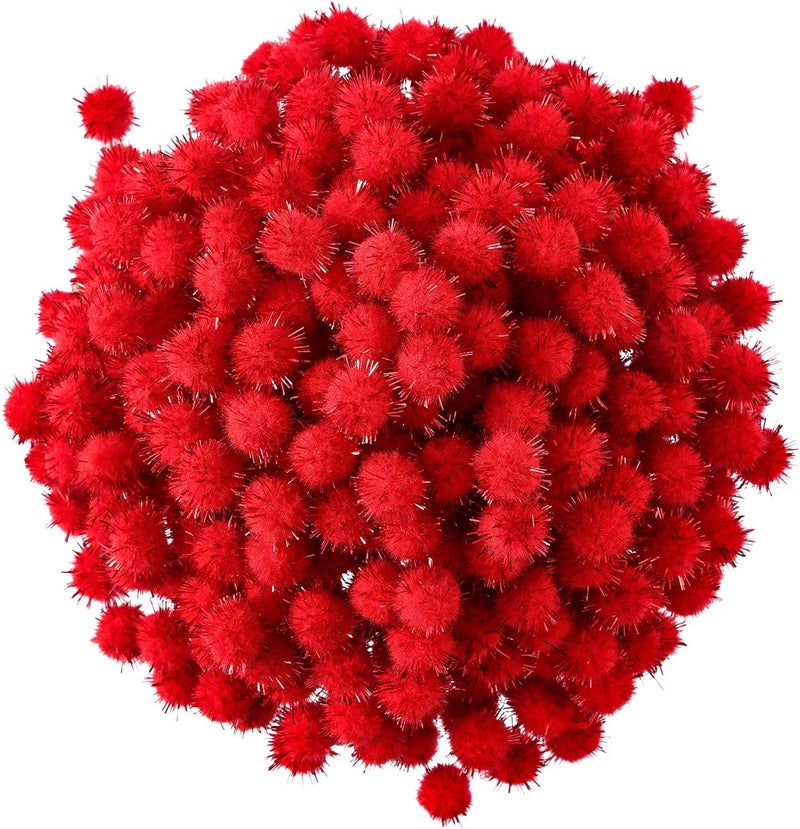 Hestya 500 Pieces 0.5 Inch Sparkly Christmas Pompoms Dazzling Fluffy Pom Poms Balls Small Glitter Felt Pompoms for Craft DIY Home Decorations Hobby Supplies(Red) - Image 1