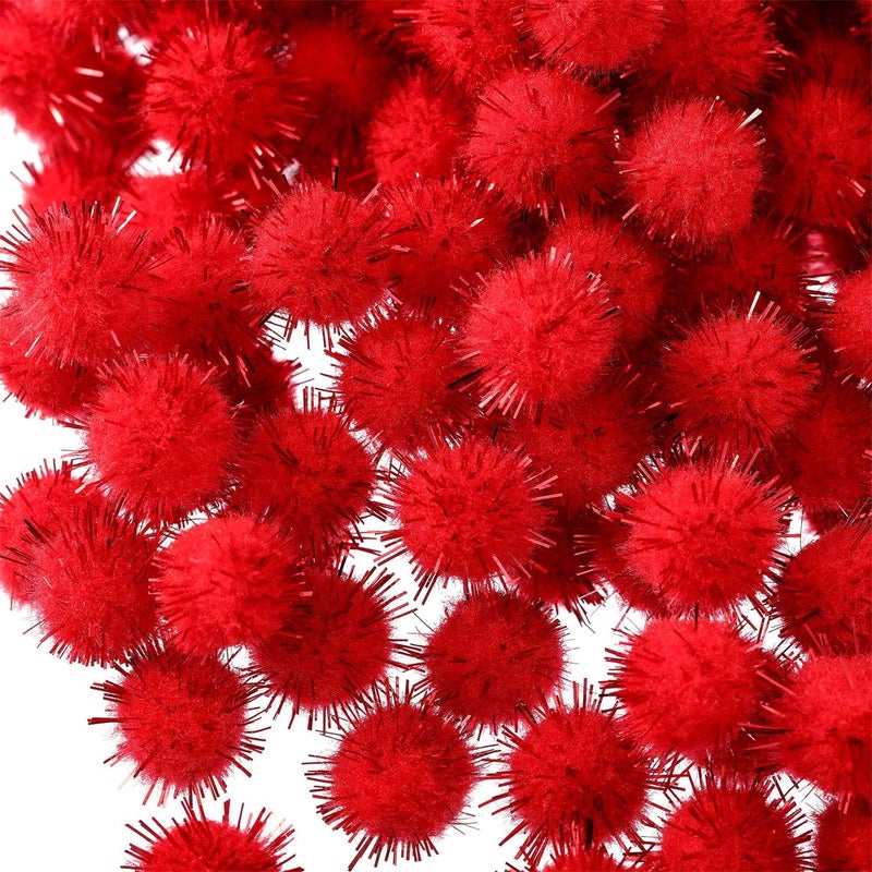 Hestya 500 Pieces 0.5 Inch Sparkly Christmas Pompoms Dazzling Fluffy Pom Poms Balls Small Glitter Felt Pompoms for Craft DIY Home Decorations Hobby Supplies(Red) - Image 3