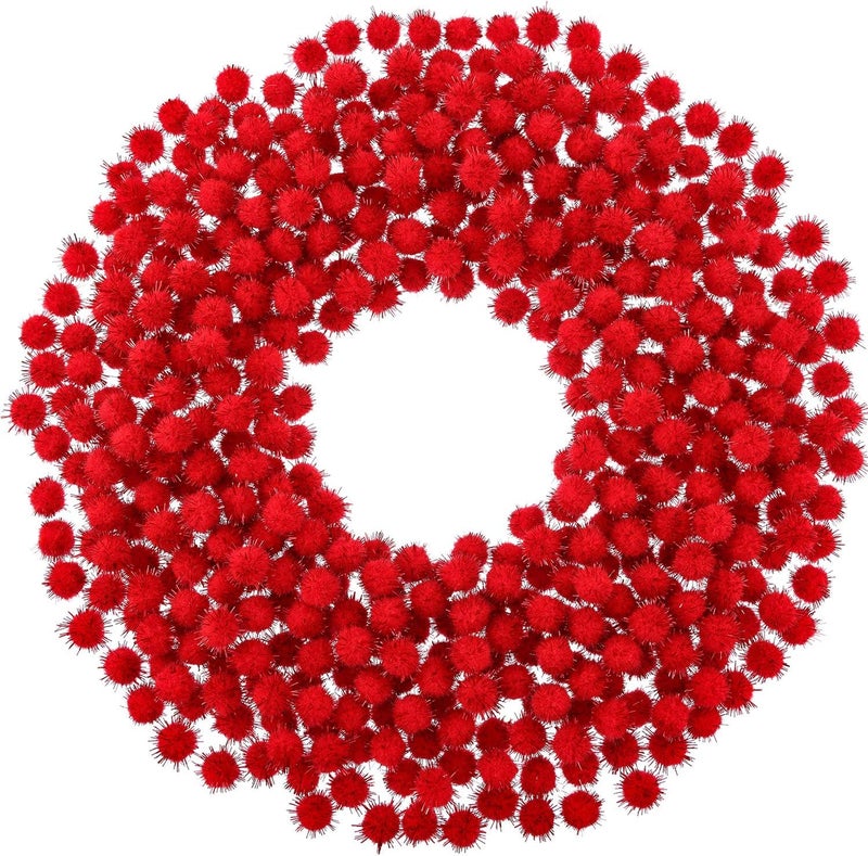 Hestya 500 Pieces 0.5 Inch Sparkly Christmas Pompoms Dazzling Fluffy Pom Poms Balls Small Glitter Felt Pompoms for Craft DIY Home Decorations Hobby Supplies(Red) - Image 2