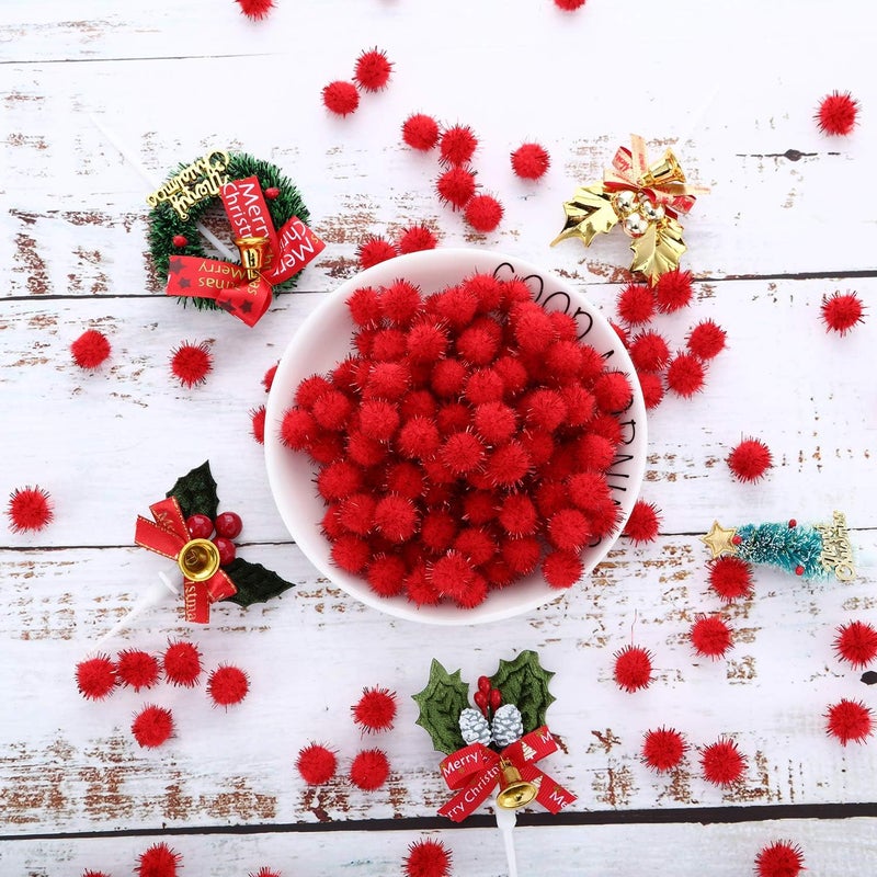 Hestya 500 Pieces 0.5 Inch Sparkly Christmas Pompoms Dazzling Fluffy Pom Poms Balls Small Glitter Felt Pompoms for Craft DIY Home Decorations Hobby Supplies(Red) - Image 5