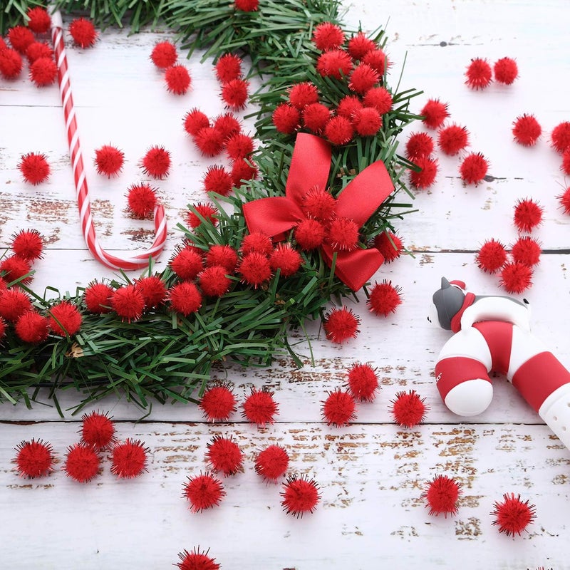 Hestya 500 Pieces 0.5 Inch Sparkly Christmas Pompoms Dazzling Fluffy Pom Poms Balls Small Glitter Felt Pompoms for Craft DIY Home Decorations Hobby Supplies(Red) - Image 4