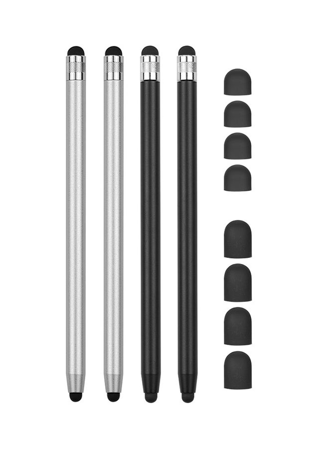 4-Piece Universal Touchscreen Stylus Pen For All Tablets With 8 Extra Replaceable Soft Rubber Tips Multicolour - Image 1