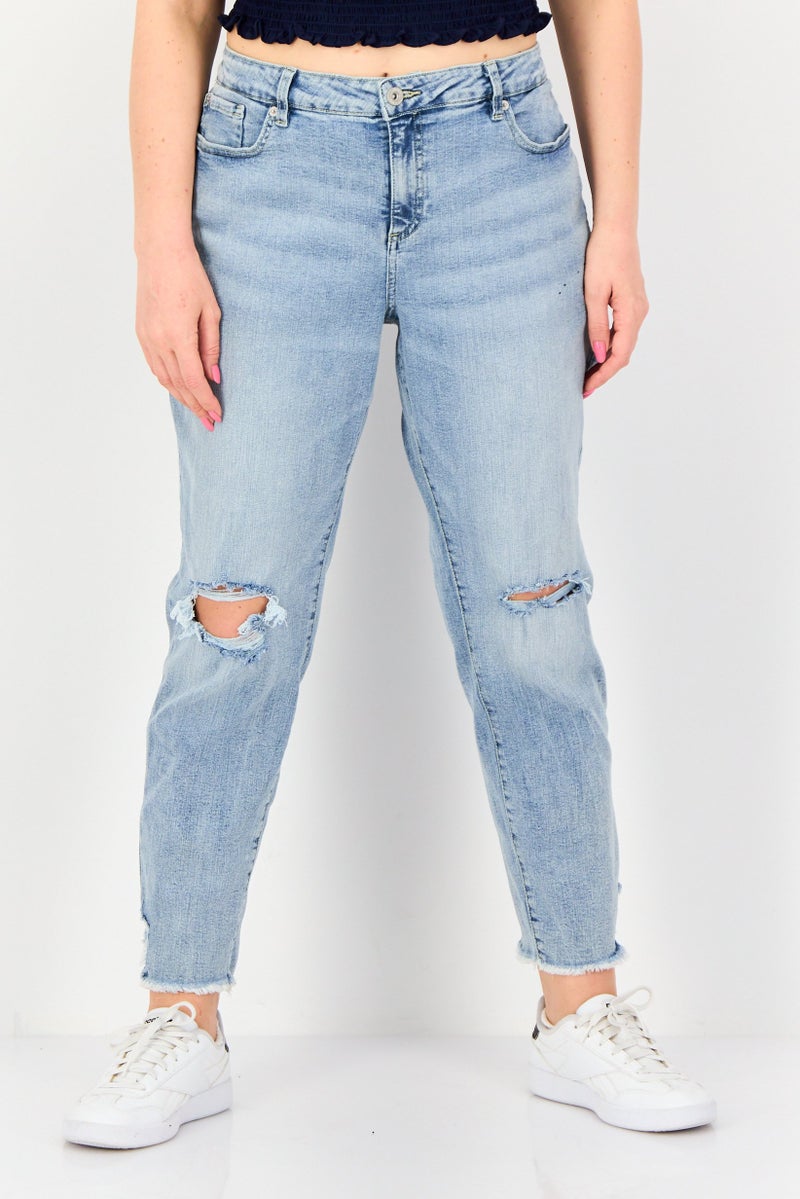 INC Women Regular Fit Mid Rise Straight Leg Stretch Jeans, Blue - Image 1