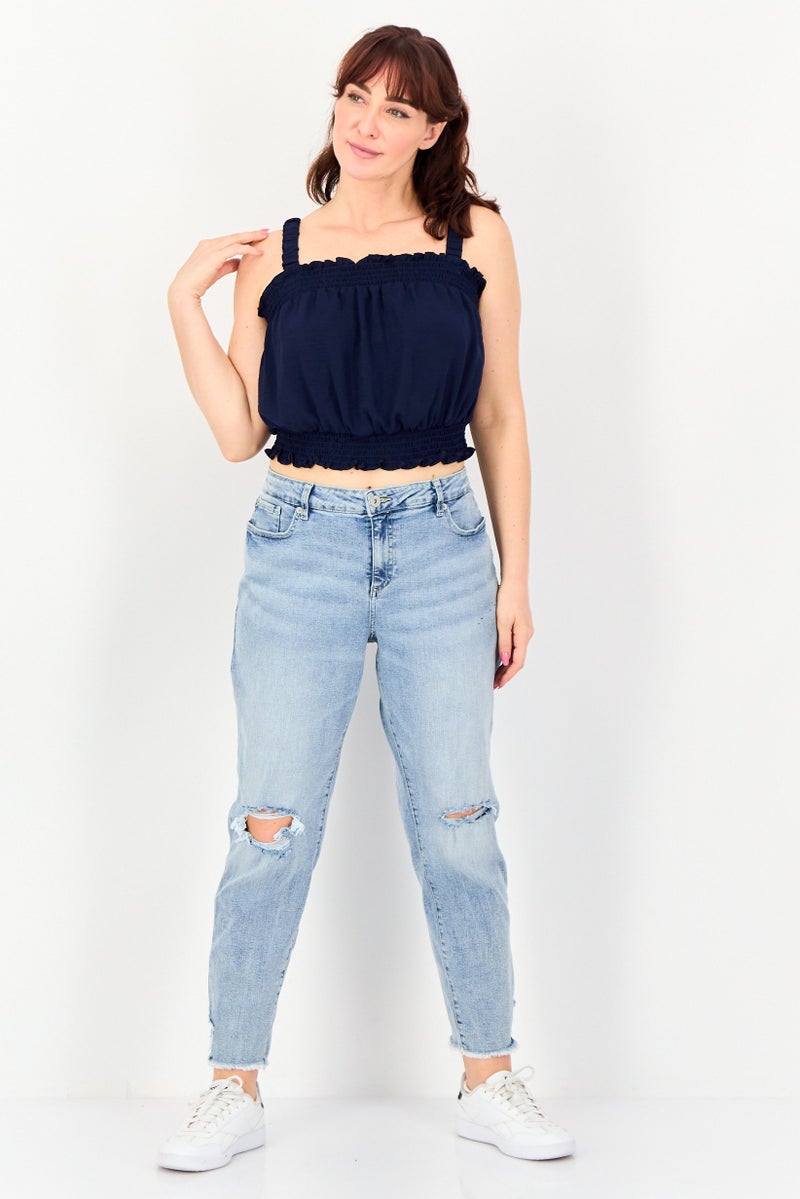 INC Women Regular Fit Mid Rise Straight Leg Stretch Jeans, Blue - Image 4