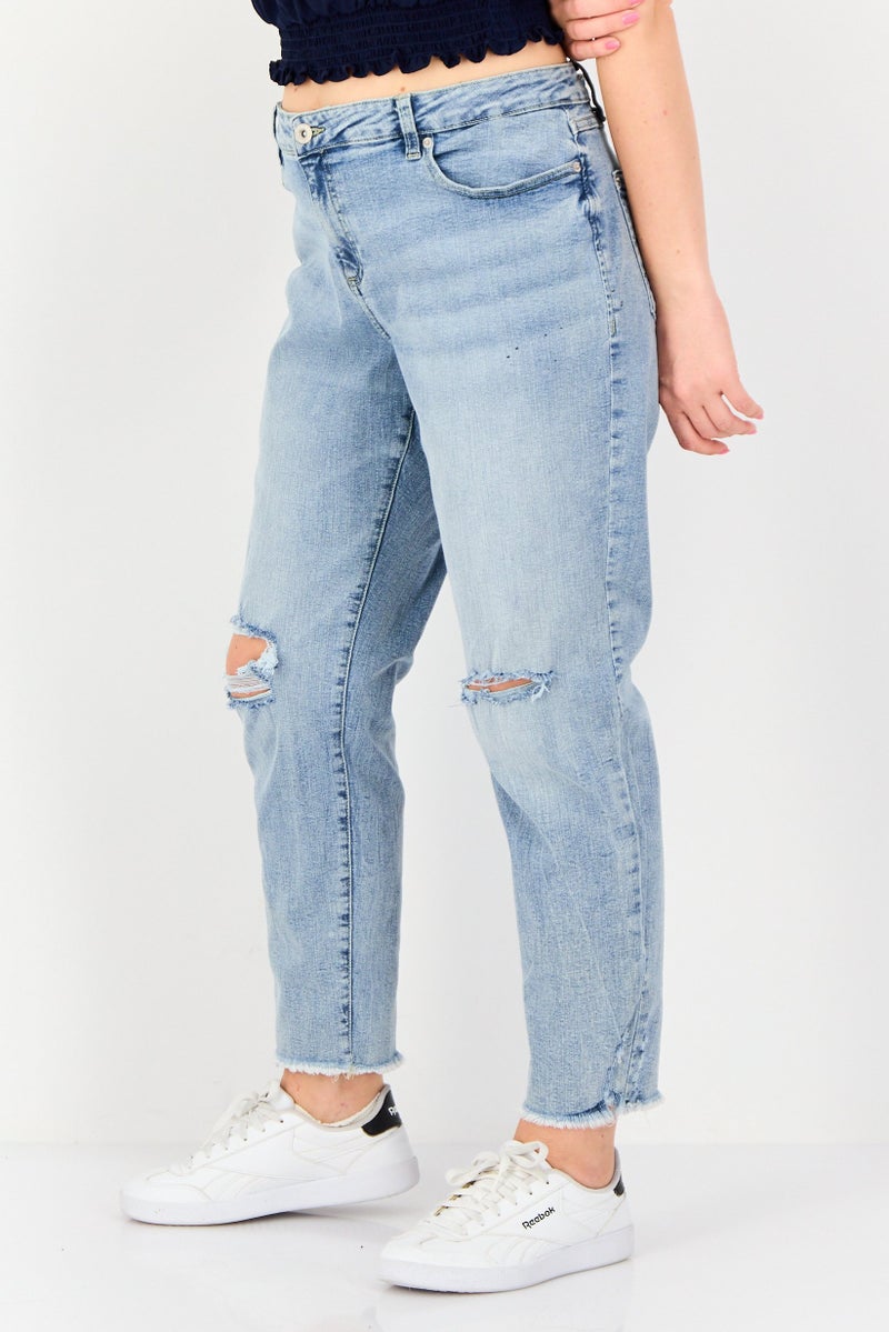INC Women Regular Fit Mid Rise Straight Leg Stretch Jeans, Blue - Image 2