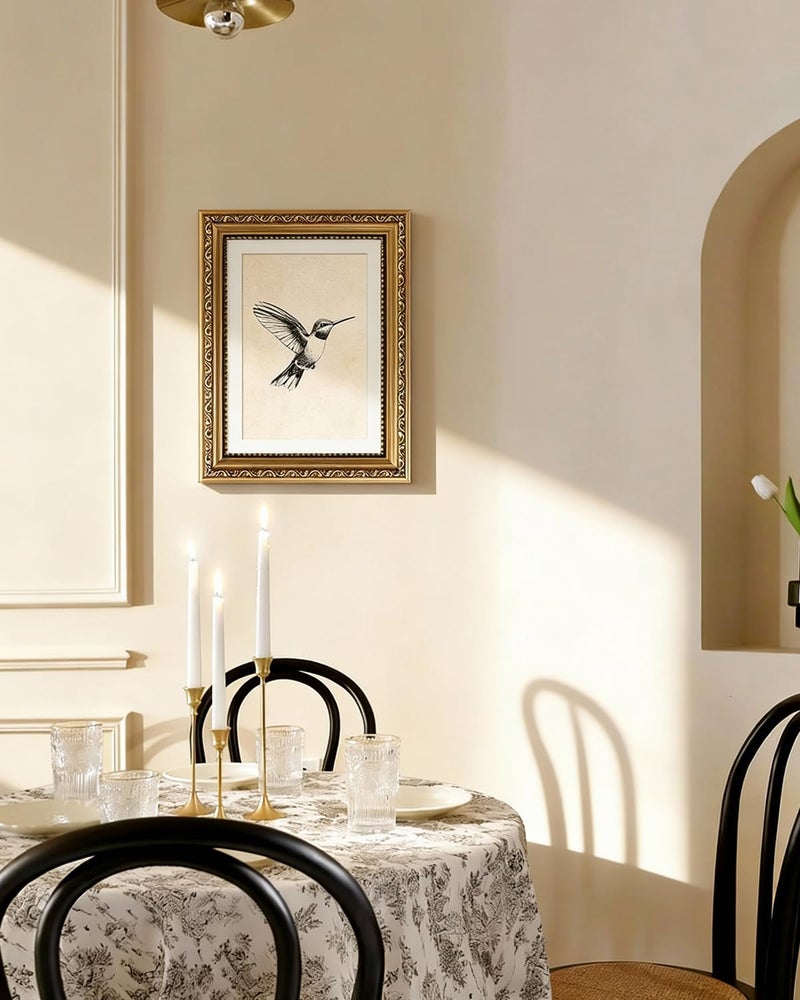 ARPEOTCY Vintage Gold Framed Wall Art Decor, Hummingbird Sketch Wall Art for Living Room Bedroom, 11x14 Inch Vintage Bird Oil Painting Canvs Artwork Prints for Kitchen Bathroom Decor Aesthetic - Image 3