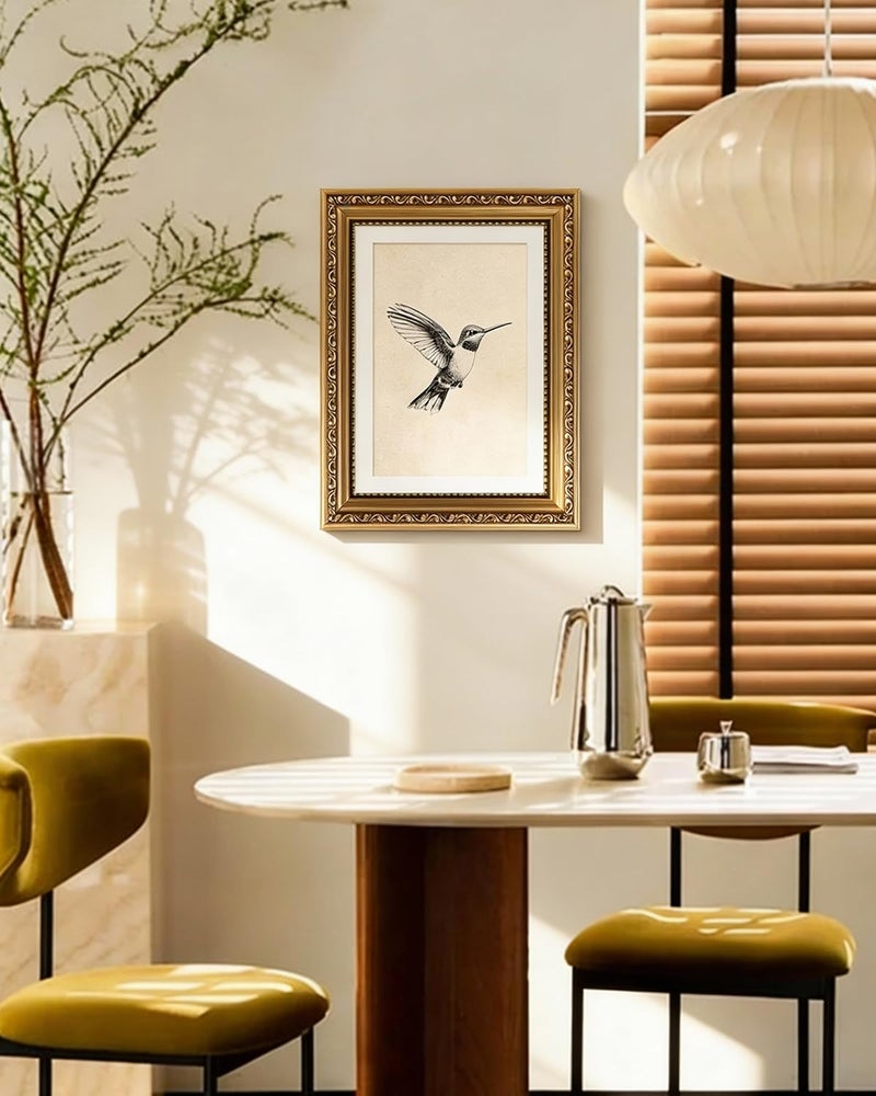 ARPEOTCY Vintage Gold Framed Wall Art Decor, Hummingbird Sketch Wall Art for Living Room Bedroom, 11x14 Inch Vintage Bird Oil Painting Canvs Artwork Prints for Kitchen Bathroom Decor Aesthetic - Image 4