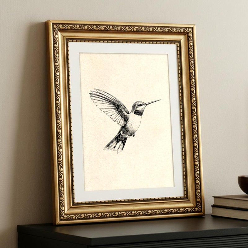 ARPEOTCY Vintage Gold Framed Wall Art Decor, Hummingbird Sketch Wall Art for Living Room Bedroom, 11x14 Inch Vintage Bird Oil Painting Canvs Artwork Prints for Kitchen Bathroom Decor Aesthetic - Image 1