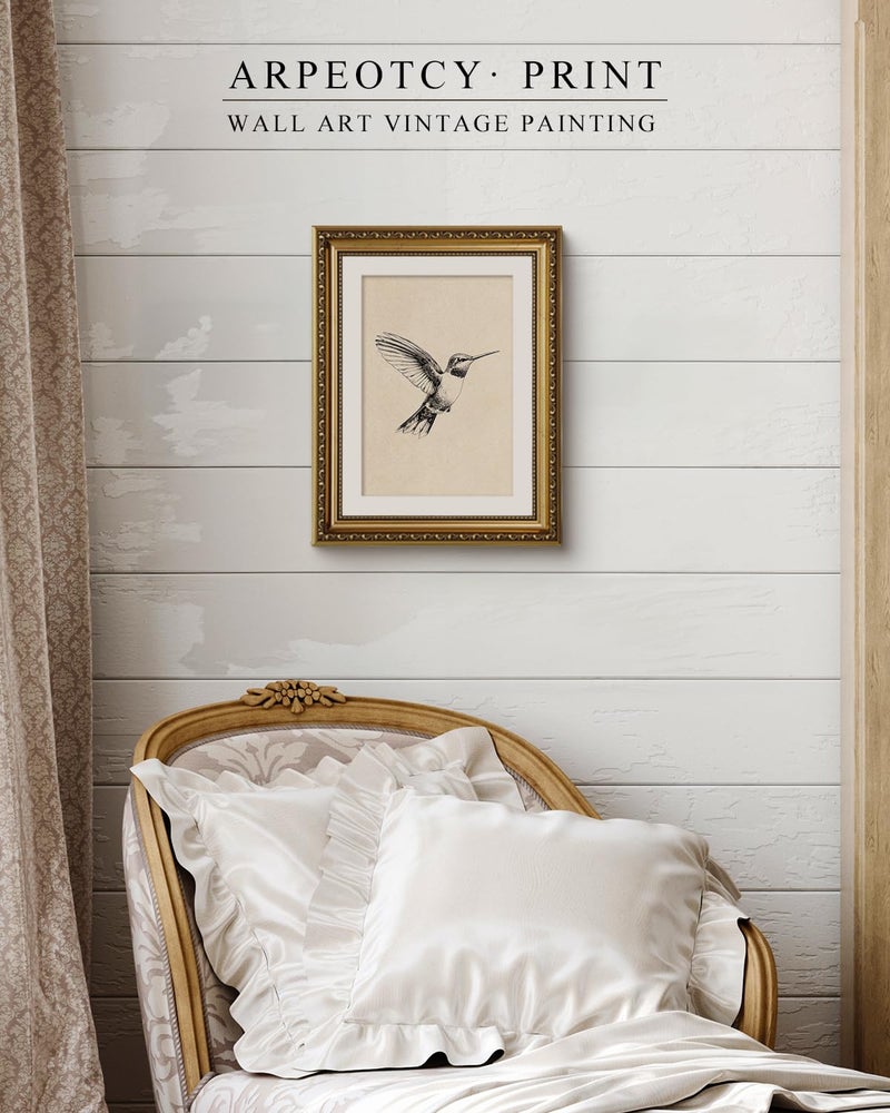 ARPEOTCY Vintage Gold Framed Wall Art Decor, Hummingbird Sketch Wall Art for Living Room Bedroom, 11x14 Inch Vintage Bird Oil Painting Canvs Artwork Prints for Kitchen Bathroom Decor Aesthetic - Image 5