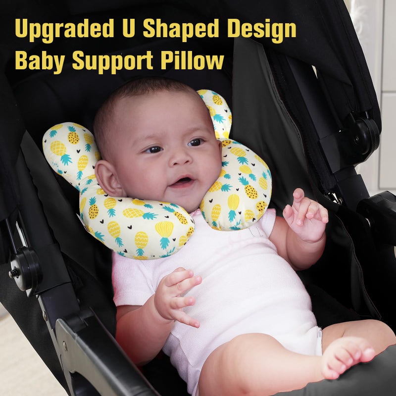 KAKIBLIN Baby Travel Pillow, Upgraded Baby Neck Pillows for Car Seat Toddler Head and Neck Support Pillow,Support Pillows for Car Seat, Pushchair,Travel (Pineapple) - Image 3