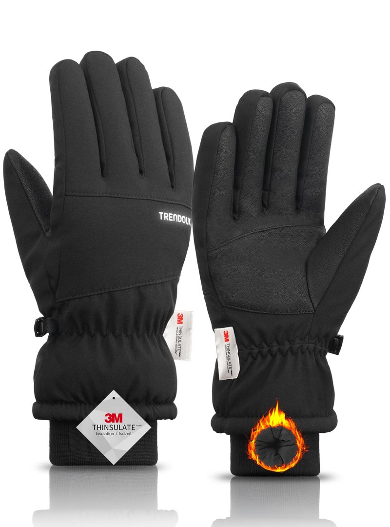 TRENDOUX Kids Ski Gloves Snow Winter Glove for Boy Girl, 100% Waterproof Windproof Cold Weather Touch Screen with 3M Thinsulate 8-10 12-14 Years Old Child Gloves Skiing Snowboarding Gift - Black L - Image 1