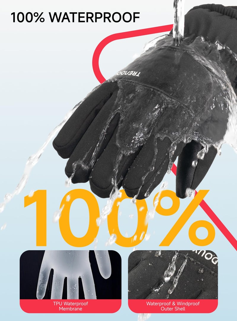 TRENDOUX Kids Ski Gloves Snow Winter Glove for Boy Girl, 100% Waterproof Windproof Cold Weather Touch Screen with 3M Thinsulate 8-10 12-14 Years Old Child Gloves Skiing Snowboarding Gift - Black L - Image 5