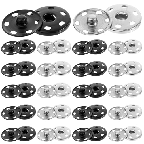 FdcLixuvol 20 Sets Large Snaps for Sewing, Metal Sew on Snap Fastener Buttons 25mm Large Clothing Snaps Press Studs Buttons Big Snap Button for Sewing Clothing, Black and Silver (Large Size 0.98IN) - Image 1