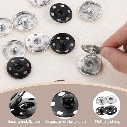 FdcLixuvol 20 Sets Large Snaps for Sewing, Metal Sew on Snap Fastener Buttons 25mm Large Clothing Snaps Press Studs Buttons Big Snap Button for Sewing Clothing, Black and Silver (Large Size 0.98IN) - Image 2