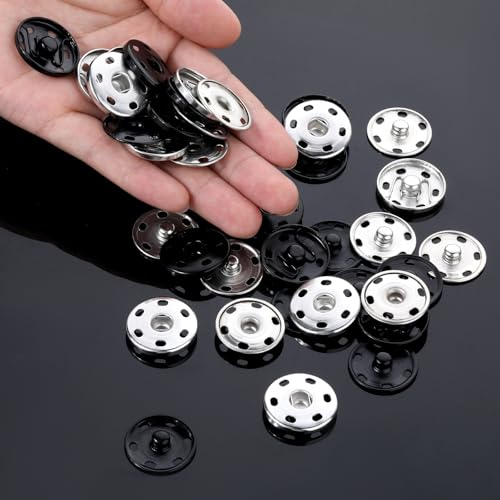 FdcLixuvol 20 Sets Large Snaps for Sewing, Metal Sew on Snap Fastener Buttons 25mm Large Clothing Snaps Press Studs Buttons Big Snap Button for Sewing Clothing, Black and Silver (Large Size 0.98IN) - Image 5