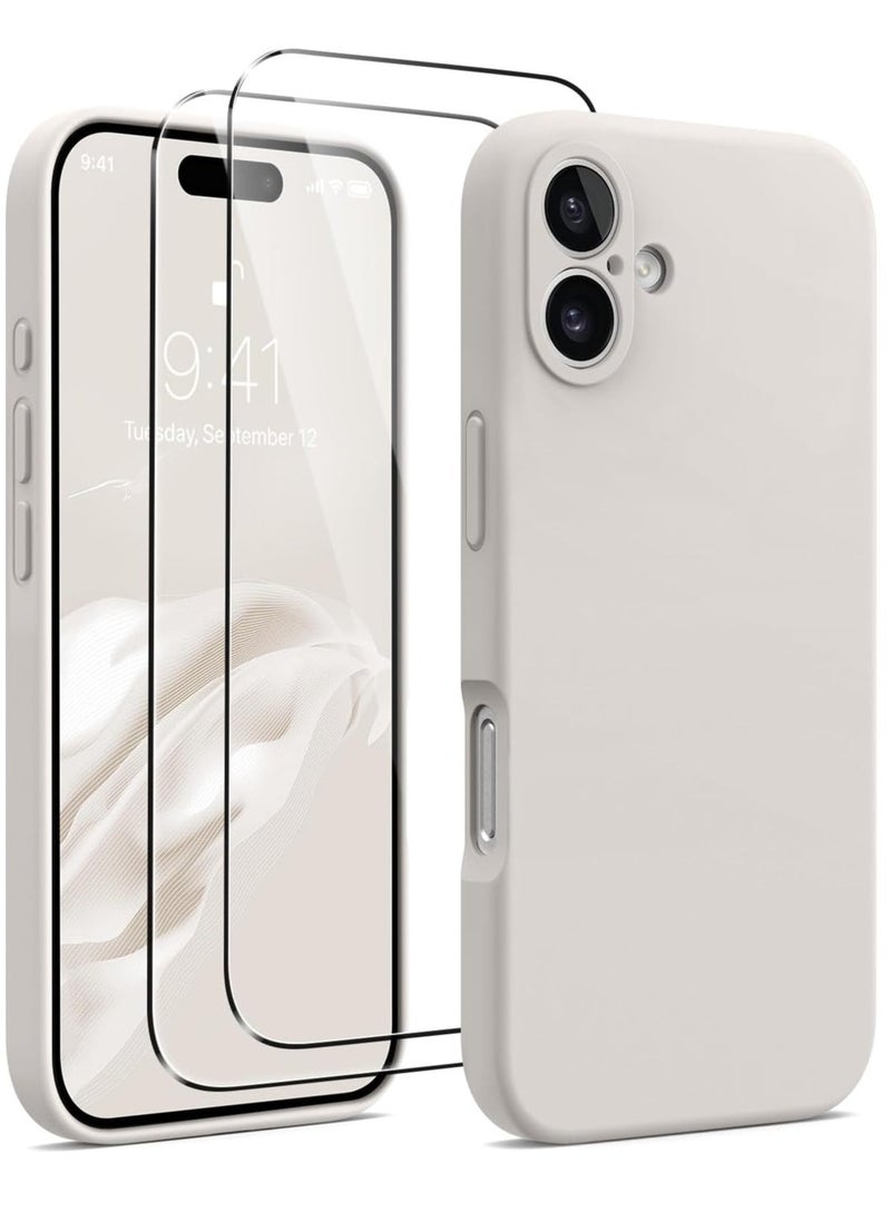 Raxoom iPhone 16 Plus Case – Upgraded Silicone Phone Cover with Camera Protection, Compatible with MagSafe, Anti-Scratch Microfiber Lining & 2 Screen Protectors – Stone - Image 1