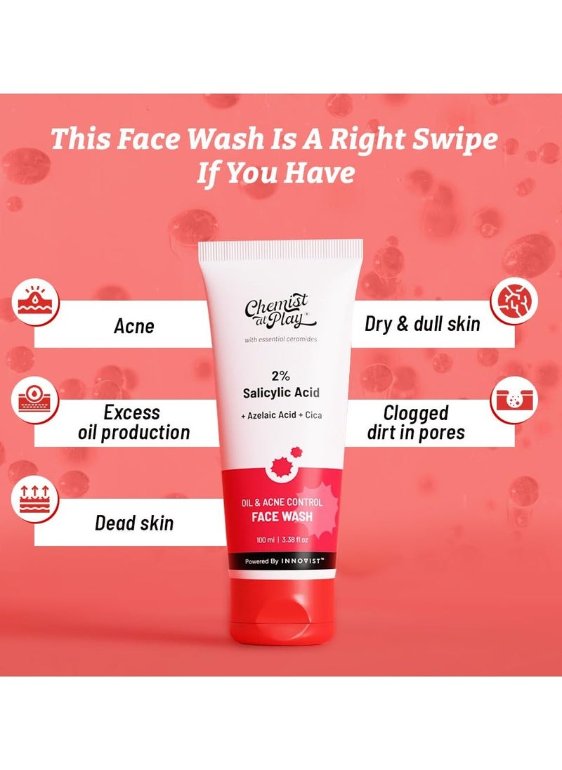 Chemist at Play 2% Salicylic Acid Face Wash For Oily Skin with Niacinamide Prevents Acne Removes Excess Oil Sulphate Free Anti Acne Face Cleanser