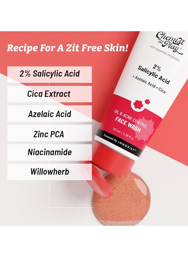Chemist at Play 2% Salicylic Acid Face Wash For Oily Skin with Niacinamide Prevents Acne Removes Excess Oil Sulphate Free Anti Acne Face Cleanser
