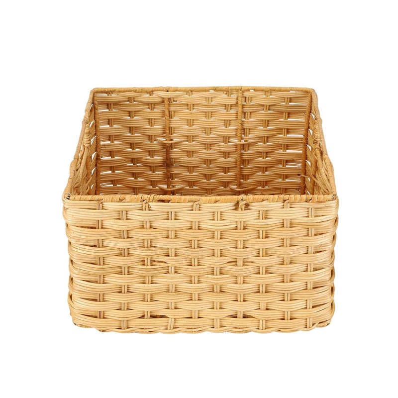 Akway AKWAY Handcrafted Wicker Storage Container Square Basket With Handles For Toiletry Cosmetic, Towels, Toys, Bathroom, Bedroom, Wardrobe (Beige)  - Image 4