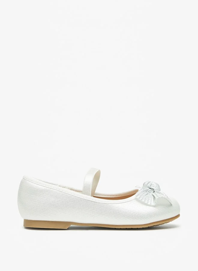 جونيورز Girls Textured Round Toe Ballerinas With Bow Detail