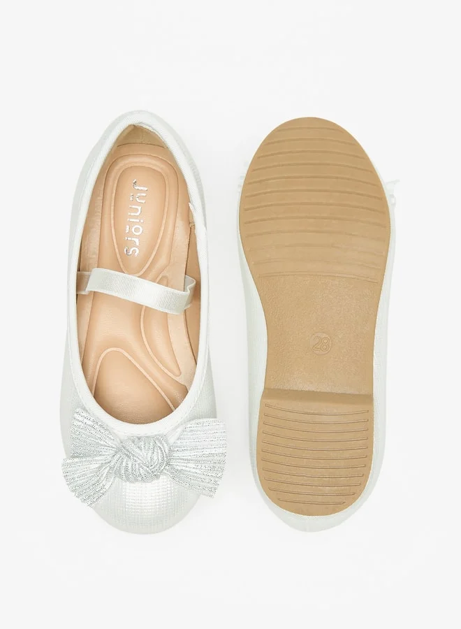 جونيورز Girls Textured Round Toe Ballerinas With Bow Detail