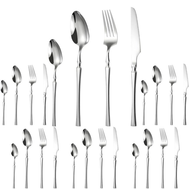 Sugalsu Silverware Set Stainless Steel Flatware Set Cutlery Set for Wedding Hotel Restaurant Include Forks Spoons Knifes Teaspoons Delicate Durable Silverware Tableware Set of 624Pcs Silver - Image 1