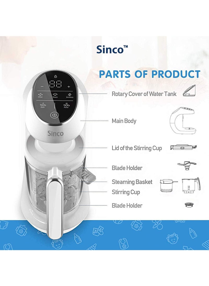 SINCO - ماكينة صنع طعام الأطفال من سينكو، محضرة الطعام للرضع والأطفال الصغار 7 في 1، ماكينة صنع الطعام تعمل باللمس مع طباخ بخار، خلاط، مفرمة، مزيل الصقيع، إعادة التسخين، المطهر والتنظيف التلقائي - Image 1