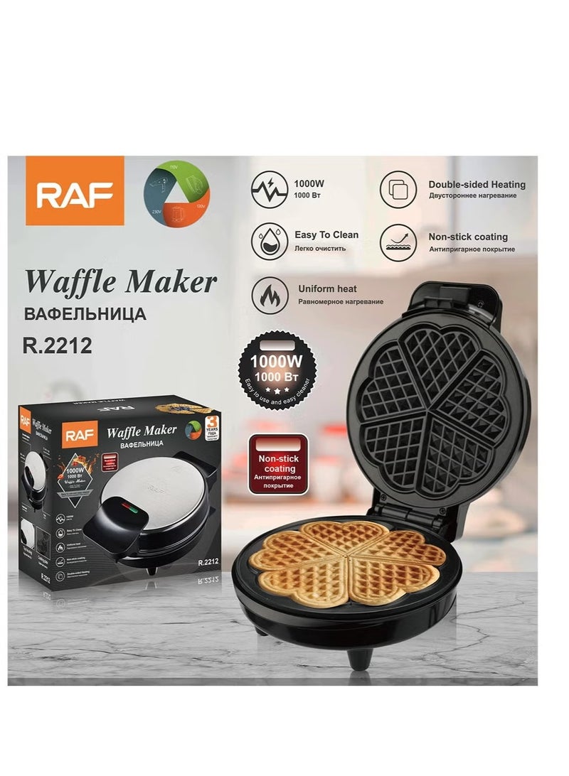 آر إيه أف صانعة وافل القلوب الكهربائية RAF R.2212 – قوة 1000 واط، تسخين مزدوج، سطح غير لاصق، تحضير 5 وافل على شكل قلب، ضمان 3 سنوات - Image 1