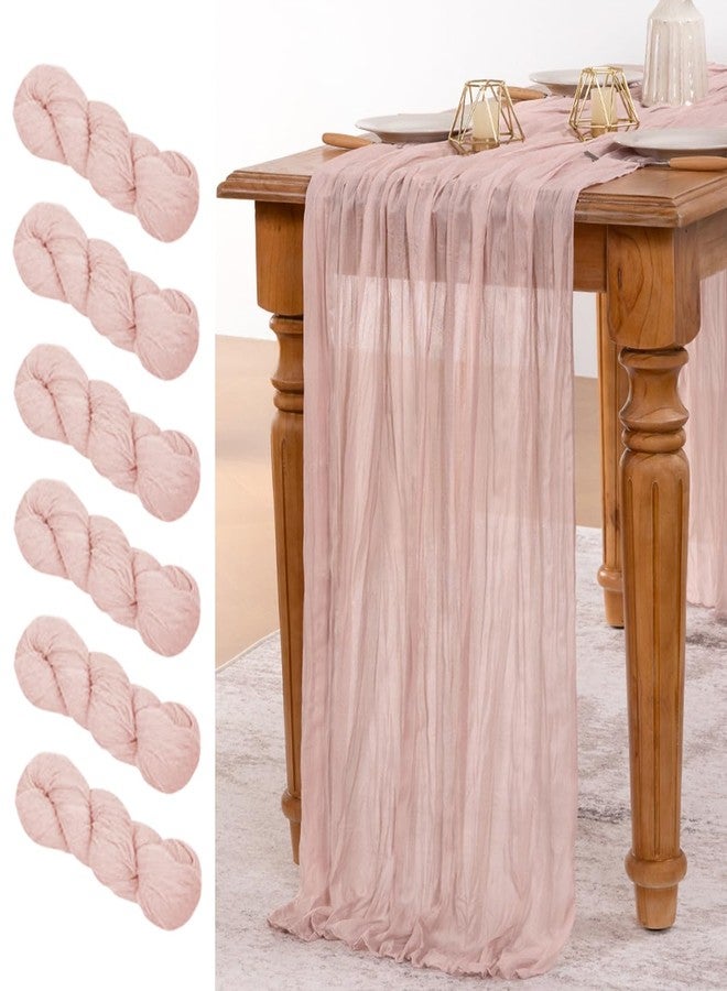 MLMW 6 Pack Summers Dusty Pink Cheesecloth Table Runner Boho Gauze Rustic Cheese Cloth Spring Table Runner 160 inch 13.3ft Long for Gender Reveal Wedding Party Baby Bridal Shower Birthday Home Decor - Image 1