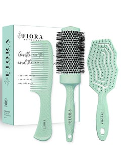 Fiora Naturals Fiora Naturals Hair Brush Set  Detangler Round Brush and Comb for Women  Biofriendly Brushes for All Hair Types including Natural Fine  Curly  Ideal for Detangling and Blow Drying 