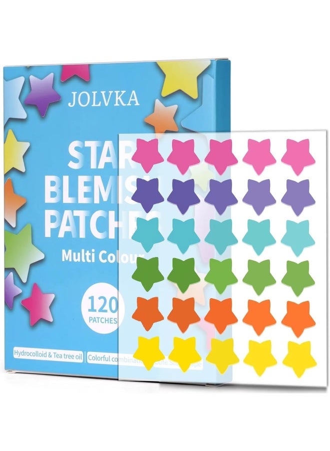 JOLVKA Star Pimple Patch - Multiple Colour Hydrocolloid Acne Pimple Patches (120 Patches) - Starface Blemish Patches-Vegan And Cruelty-Free Skincare - Image 1