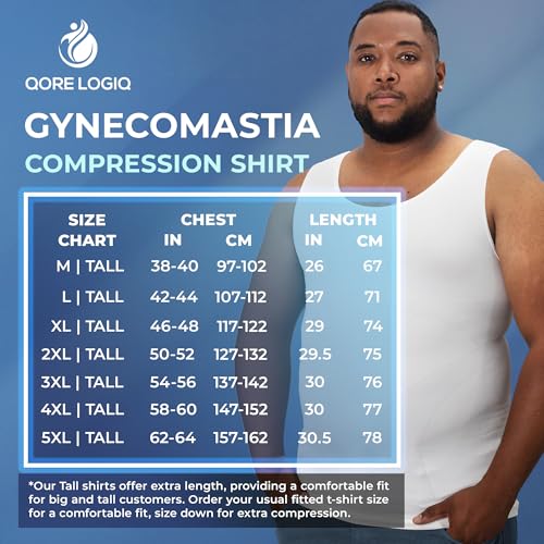 QORE LOGIQ Gynecomastia Compression Shirts for Men - Sleeveless Slimming Undershirts Tummy Control and Body Shaper Tank Top White 3XLT (Tall Fit) - Image 5