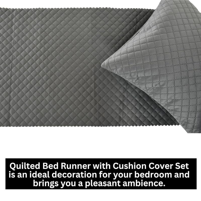 BEDSHED مجموعة BEDSHED من غطاء السرير المخملي المحشو (16 × 96 بوصة) و 2 غطاء وسادة (16 × 16 بوصة) - رمادي - Image 2