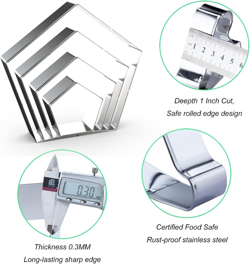 QAAQS Pentagon Cookie Cutter Set Large - 5 Inch, 4 Inch, 3 Inch, 2 Inch - Geometric Polygon Frame Plaque Cookie Cutters Shapes Molds - Stainless Steel - Image 3