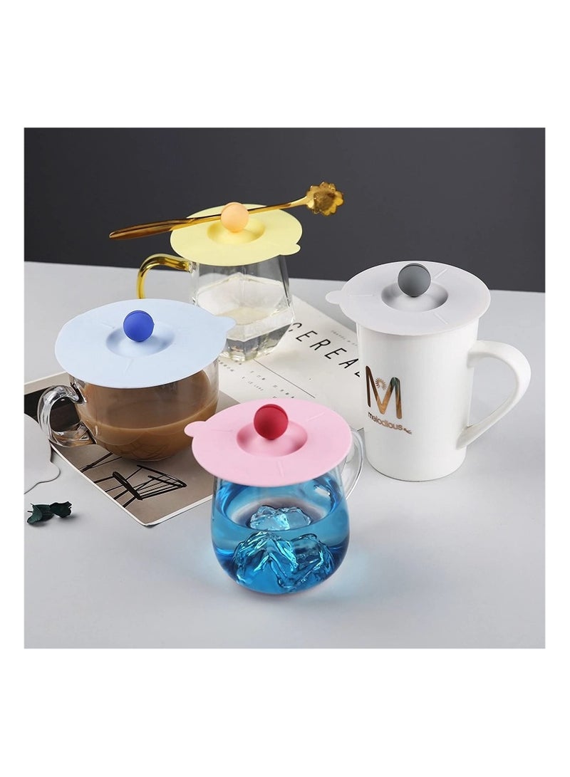 4-Pack Silicone Cup Lids with Spoon Holder, Dustproof and Spill-Proof Sealed Covers for Glass Coffee Mugs, Reusable and Heat Resistant Drink Protectors. - Image 3