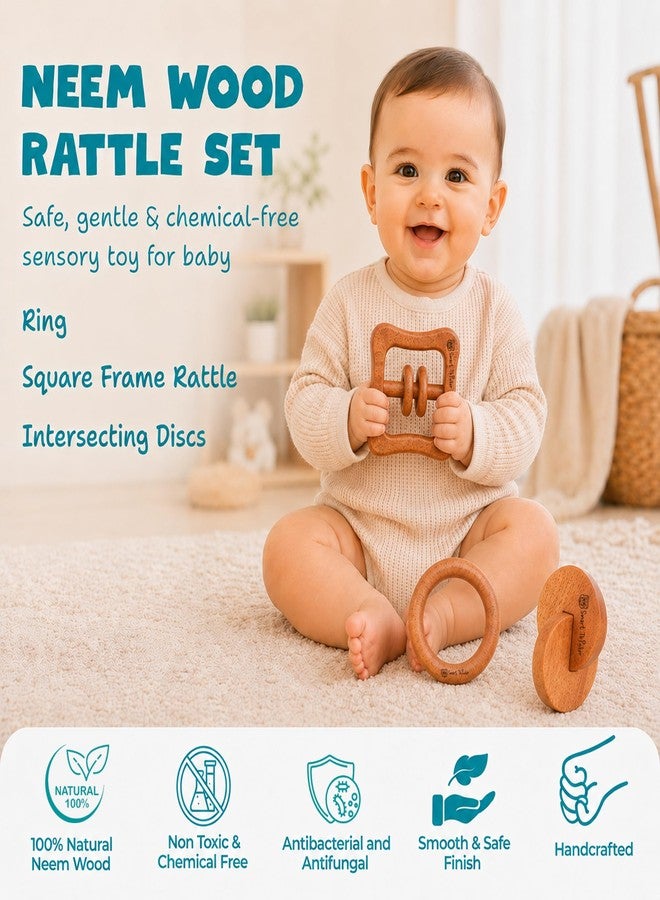 SMARTTHINKER Neem Wood Baby Rattle Combo Set for Infants & Toddlers | Montessori Sensory Grasping & Teether Toys | Early Learning Wooden Toys for Newborn Babies - Image 2
