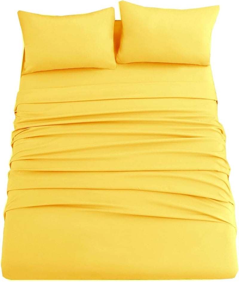Ghooss Bed Sheet Set Queen Size Super Soft Microfiber 1800 Deep Pocket Luxury Bedding Sheets Double Brushed Wrinkle, Stain, Fade Resistant (Yellow,Queen) - Image 1