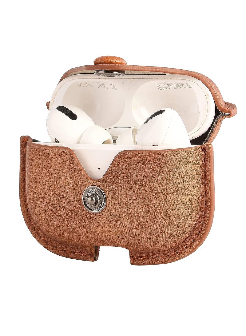Genuine Leather Case Compatible with AirPods Pro Case, Protective Cover for Apple AirPods pro Case Headphones EarPods, Soft Leather Cover with Keychain Hook - Image 2
