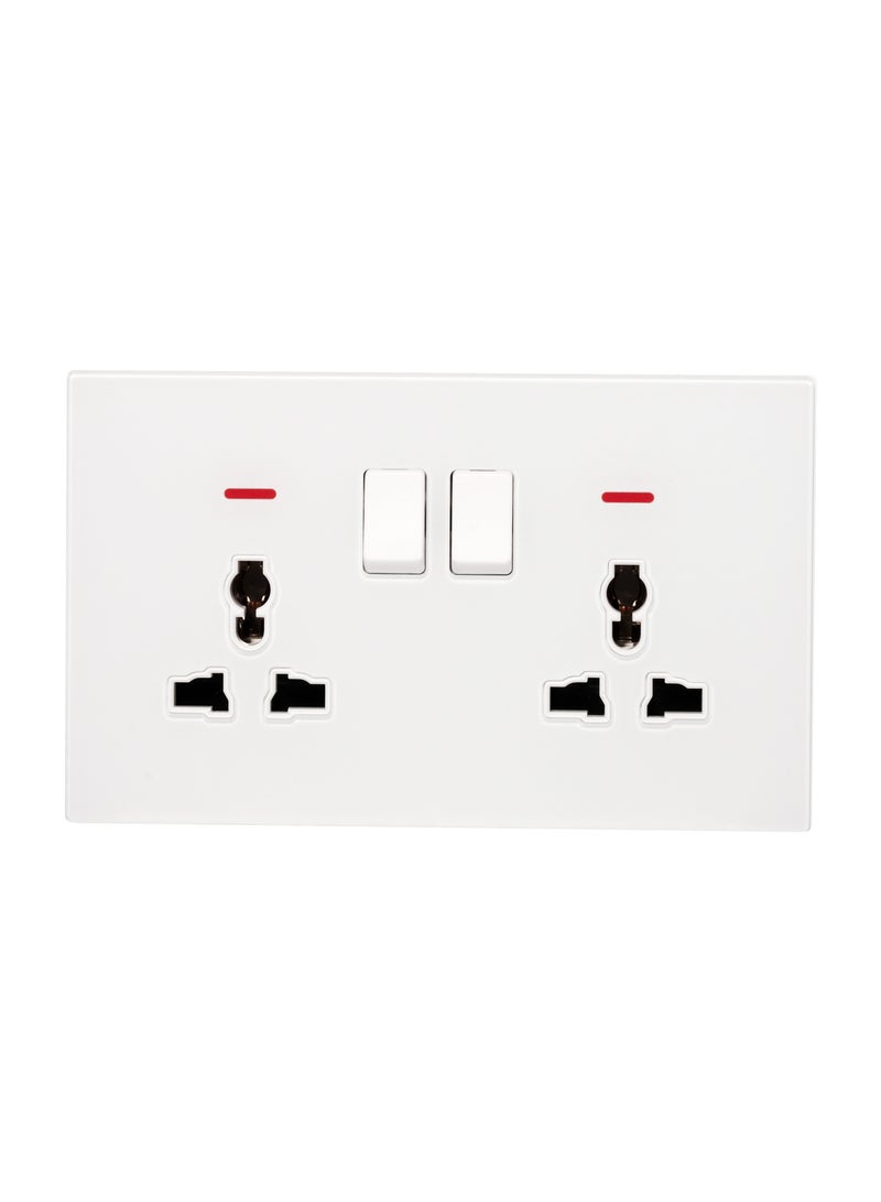Donmarco 2 Gang Double MF Socket with Neon – 13A, Ultra Thin Glass, Fire-Resistant Electric Outlet , 15-Year Warranty, Multi-Function with Neon Indicator (Matt White)  - Image 1
