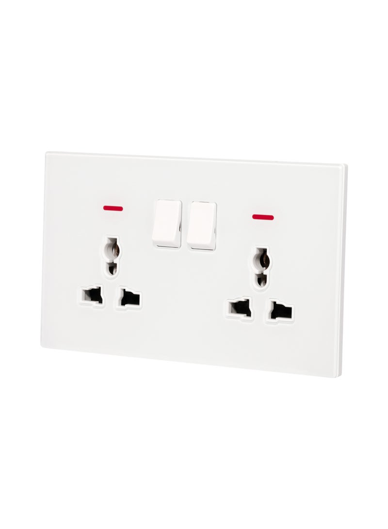 Donmarco 2 Gang Double MF Socket with Neon – 13A, Ultra Thin Glass, Fire-Resistant Electric Outlet , 15-Year Warranty, Multi-Function with Neon Indicator (Matt White)  - Image 2