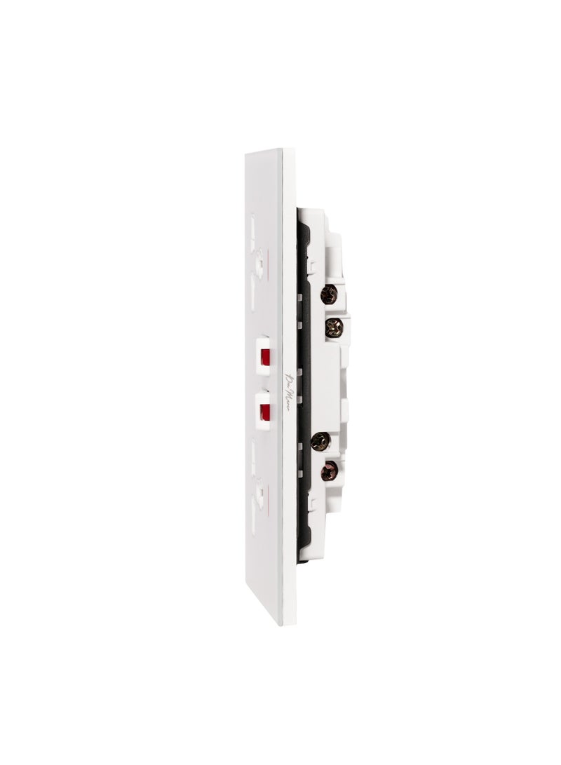 Donmarco 2 Gang Double MF Socket with Neon – 13A, Ultra Thin Glass, Fire-Resistant Electric Outlet , 15-Year Warranty, Multi-Function with Neon Indicator (Matt White)  - Image 3