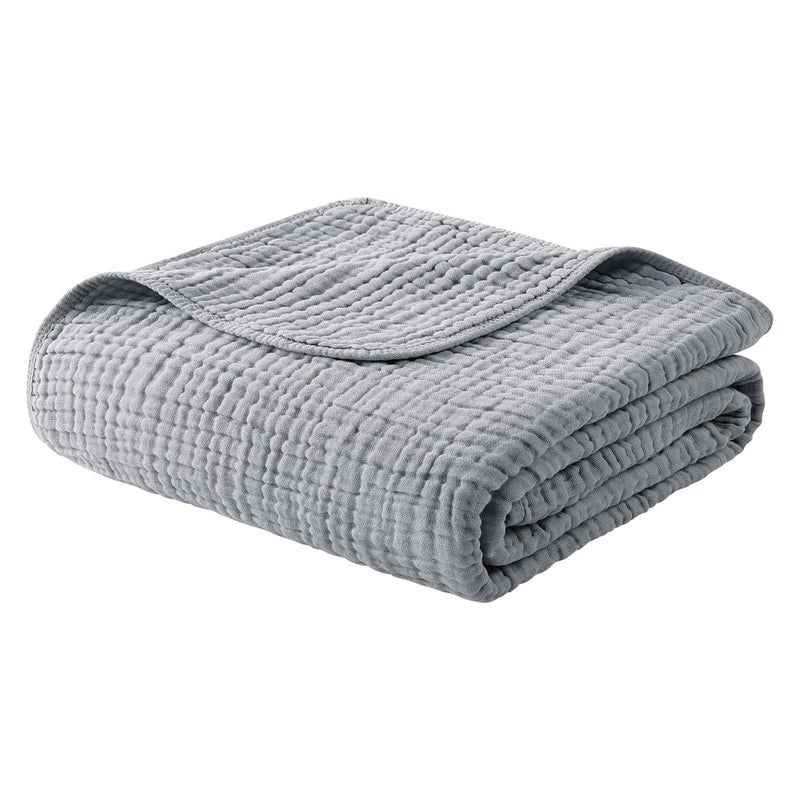 Yoofoss Muslin Blanket 100% Cotton Summer Blanket Large Twin Size 60"" x 80"" for Bed Couch 6-Layer Gauze Blanket for Adults Lightweight and Breathable Grey - Image 2