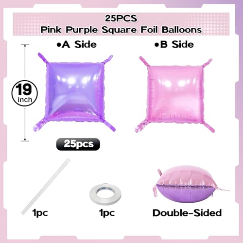 Froova Pink and Purple Square Foil Balloons Wall 25PCS Double Sided Pastel Pink Metallic Purple Balloons Backdrop Tunnel Flat Background Decorations for Girls Women Butterfly Theme Birthdays Baby Shower - Image 5