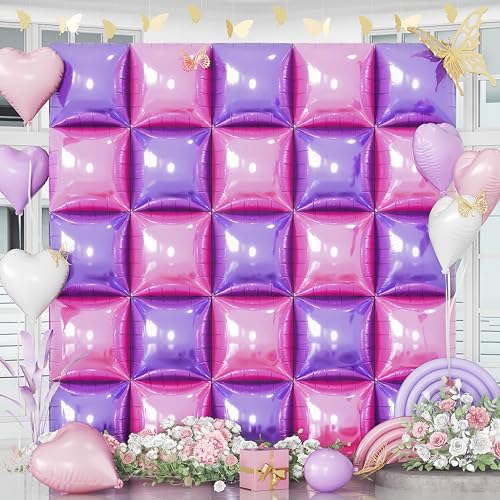 Froova Pink and Purple Square Foil Balloons Wall 25PCS Double Sided Pastel Pink Metallic Purple Balloons Backdrop Tunnel Flat Background Decorations for Girls Women Butterfly Theme Birthdays Baby Shower - Image 1