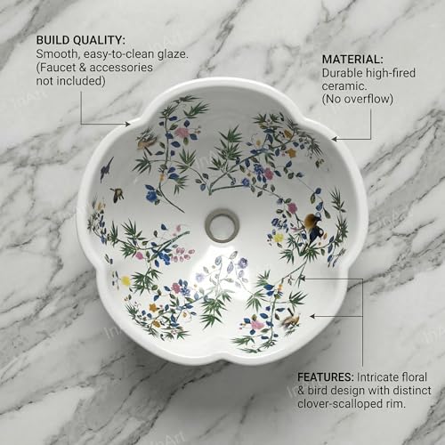 InArt Ceramic Moroccan Wash Basin | Countertop Basin for Bathroom | Tabletop Wash Basin | Designer Art Basin for Bathroom/Home/Office/Hotels | 42 x 42 x 14 cm White Color Floral - Image 2