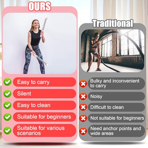 TRELC Upgrade Weighted Ropeless Battle Ropes, 2PCS Cordless Battle Rope for Home Gym, HIIT, Strength, Quiet Portable Training Rope, Workout Ropes Versatile Fitness Equipment for Men Women (Pink) - Image 4
