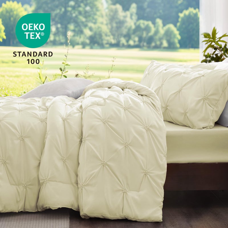BEDELITE Beige Queen Comforter Set - 3 Pieces Boho Pintuck Bedding Comforter Sets, Lightweight Soft & Warm Bed Comforter Queen with 2 Pillowcases for All Season - Image 3