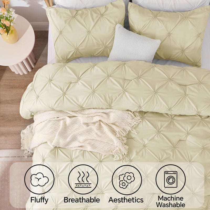 BEDELITE Beige Queen Comforter Set - 3 Pieces Boho Pintuck Bedding Comforter Sets, Lightweight Soft & Warm Bed Comforter Queen with 2 Pillowcases for All Season - Image 5