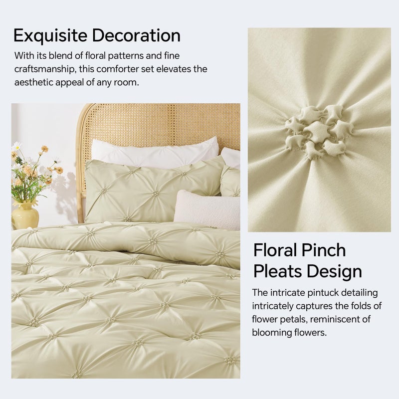 BEDELITE Beige Queen Comforter Set - 3 Pieces Boho Pintuck Bedding Comforter Sets, Lightweight Soft & Warm Bed Comforter Queen with 2 Pillowcases for All Season - Image 4